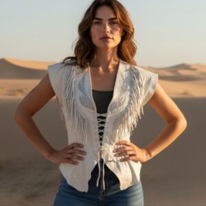 Rare! Vintage 80s BURRAY OLSON Fringed Leather Vest, Coastal Cowgirl S-M